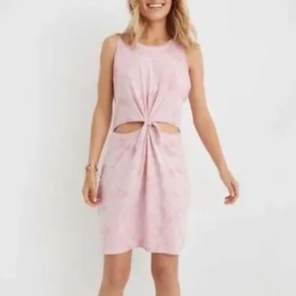 Aerie Women S Pink Tie Dye Cutout Tie Front Lightweight Casual Tank Dress